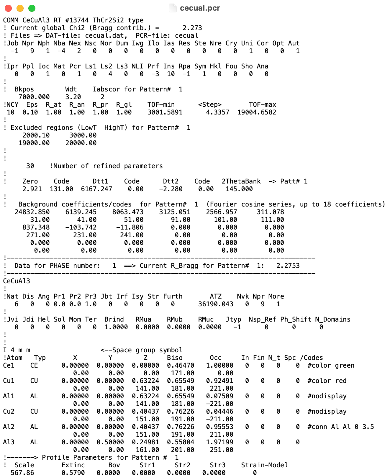 a FullProf PCR input file