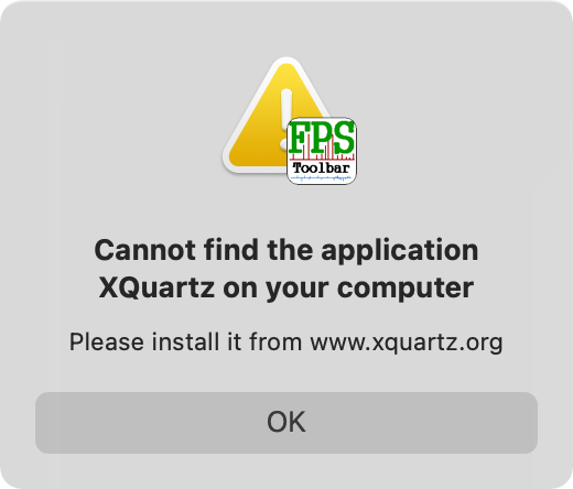 an XQuartz dependency dialog on macOS