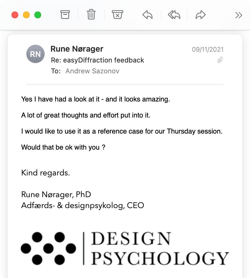 an e-mail from Rune N&oslash;rager about the easyDiffraction interface